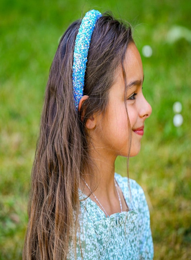 FROG SAC Sequin Headband for Girls, Sparkly Puffy Hair Band for Kids, Padded Toddler Head Bands, Sparkle Girl Hair Accessories (Blue, Child) - Image 5